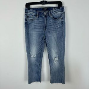 Women's Blue Distressed capris jeans